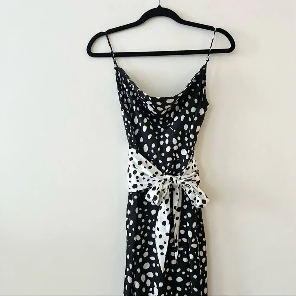 LPA Chelsi Black & White Printed Satin Jumpsuit